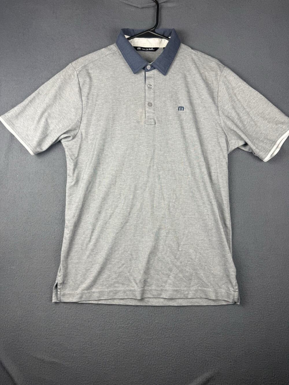 TRAVIS MATHEW Dark Gray Blue Trim Short Sleeve Polo Golf Shirt Size Medium